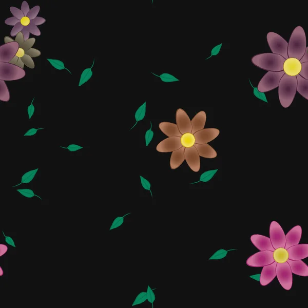 Flores Con Hojas Verdes Composición Libre Ilustración Vectorial — Vector de stock