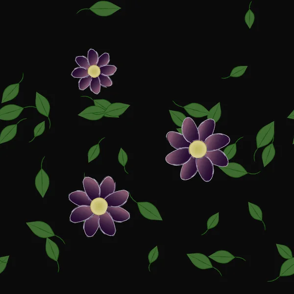 Fleurs Simples Avec Des Feuilles Vertes Composition Libre Illustration Vectorielle — Image vectorielle