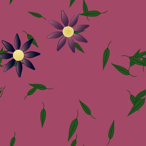 Fleurs Simples Avec Des Feuilles Vertes Composition Libre Illustration Vectorielle — Image vectorielle