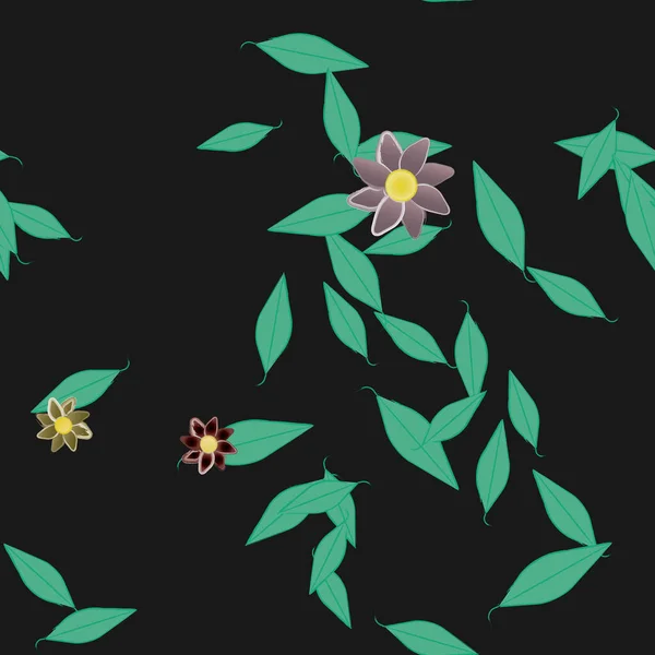 Composition Design Avec Fleurs Simples Feuilles Vertes Illustration Vectorielle — Image vectorielle