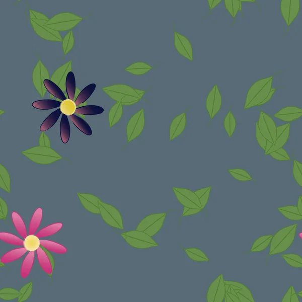 Composição Design Com Flores Simples Folhas Verdes Ilustração Vetorial — Vetor de Stock