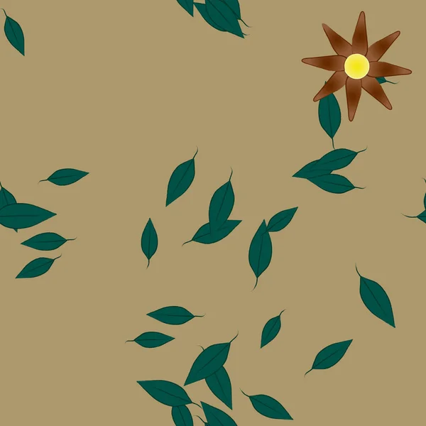 Composición Diseño Con Flores Simples Hojas Verdes Ilustración Vectorial — Archivo Imágenes Vectoriales