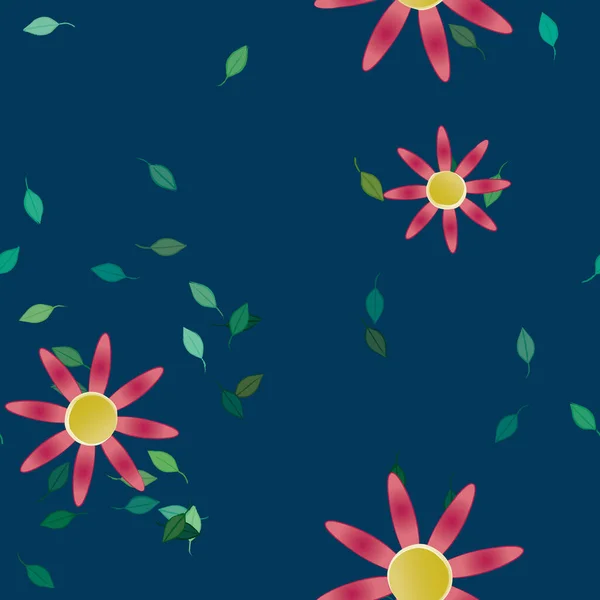 Composición Diseño Con Flores Simples Hojas Verdes Ilustración Vectorial — Archivo Imágenes Vectoriales