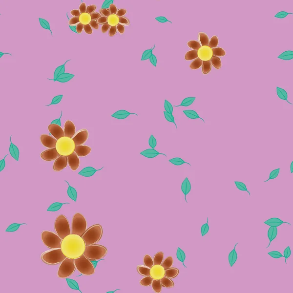 Flores Simples Con Hojas Verdes Composición Libre Ilustración Vectorial — Vector de stock