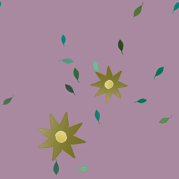 Composição Bonita Com Flores Coloridas Simples Folhas Verdes Fundo Ilustração — Vetor de Stock