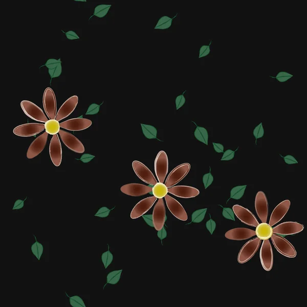 Fleurs Simples Avec Des Feuilles Vertes Composition Libre Illustration Vectorielle — Image vectorielle