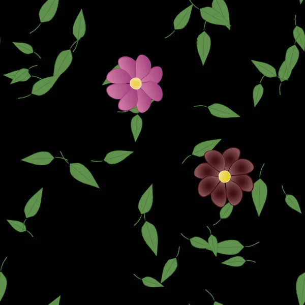 Composição Bonita Com Flores Coloridas Simples Folhas Verdes Fundo Ilustração — Vetor de Stock