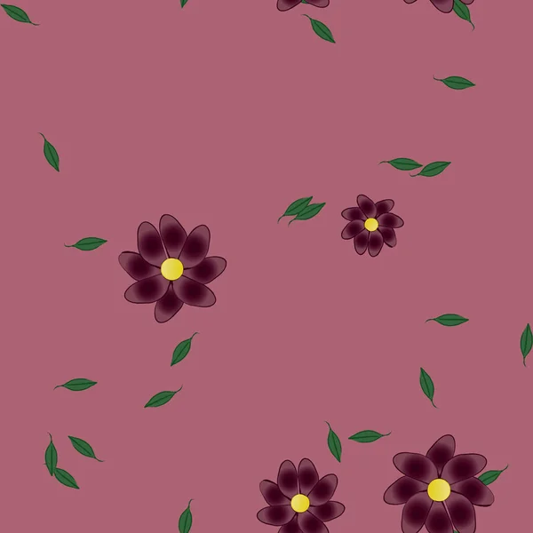 Modèle Vectoriel Avec Des Fleurs Colorées Simples Des Feuilles Vertes — Image vectorielle