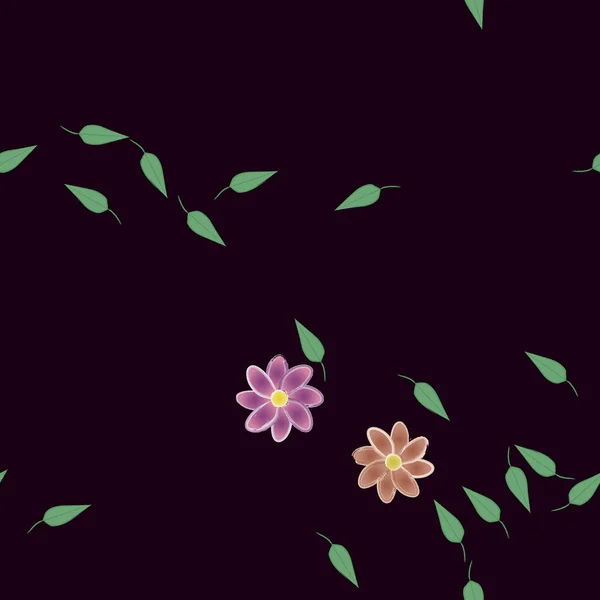 Απλά Λουλούδια Πράσινα Φύλλα Ελεύθερη Σύνθεση Διανυσματική Απεικόνιση — Διανυσματικό Αρχείο