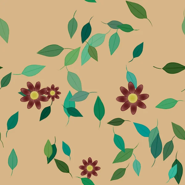 Fleurs Aux Feuilles Vertes Composition Libre Illustration Vectorielle — Image vectorielle