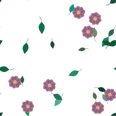 Serbest kompozisyonda yeşil yapraklı çiçekler, vektör illüstrasyonu