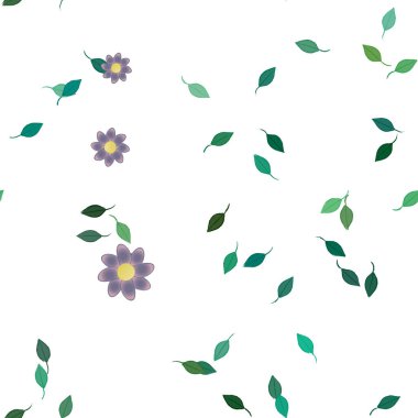 Serbest kompozisyonda yeşil yapraklı çiçekler, vektör illüstrasyonu