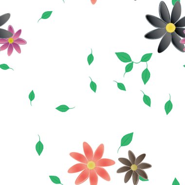 Basit renkli çiçekler ve yeşil yapraklı vektör şablonu