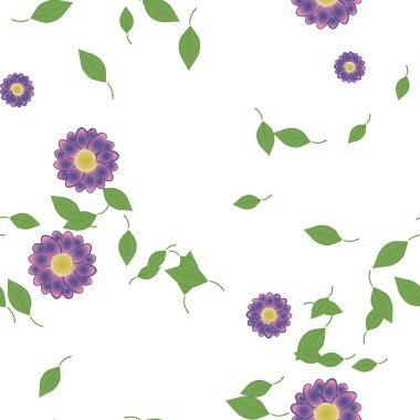 Basit renkli çiçekler ve yeşil yapraklı vektör şablonu