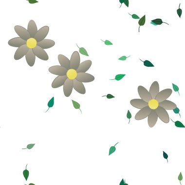 Serbest kompozisyonda yeşil yapraklı çiçekler, vektör illüstrasyonu