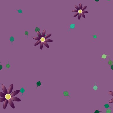 Serbest kompozisyonda yeşil yapraklı basit çiçekler, vektör illüstrasyonu