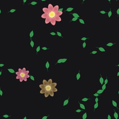 Basit renkli çiçekler ve yeşil yapraklı vektör şablonu