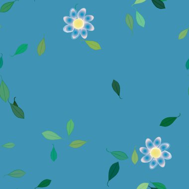 Basit çiçek ve yeşil yapraklı tasarım kompozisyonu, vektör illüstrasyonu