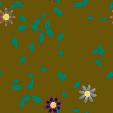 Basit çiçek ve yeşil yapraklı tasarım kompozisyonu, vektör illüstrasyonu