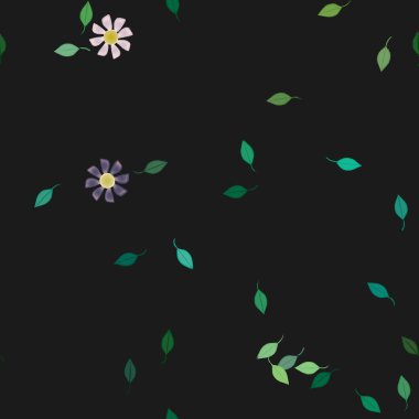 Basit renkli çiçekler ve yeşil yapraklı vektör şablonu