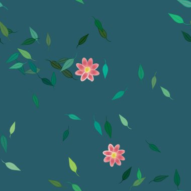 Serbest kompozisyonda yeşil yapraklı çiçekler, vektör illüstrasyonu