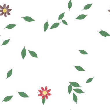 Serbest kompozisyonda yeşil yapraklı çiçekler, vektör illüstrasyonu