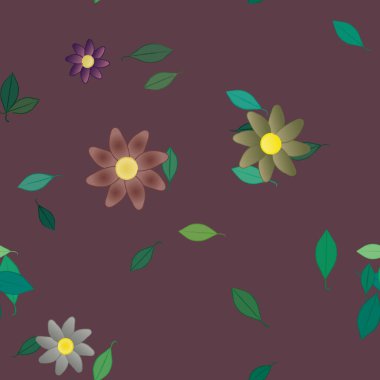 Serbest kompozisyonda yeşil yapraklı çiçekler, vektör illüstrasyonu