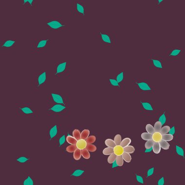 Basit çiçek ve yeşil yapraklı tasarım kompozisyonu, vektör illüstrasyonu