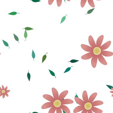 Serbest kompozisyonda yeşil yapraklı çiçekler, vektör illüstrasyonu