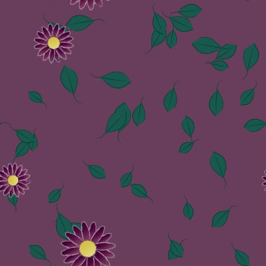 Serbest kompozisyonda yeşil yapraklı çiçekler, vektör illüstrasyonu