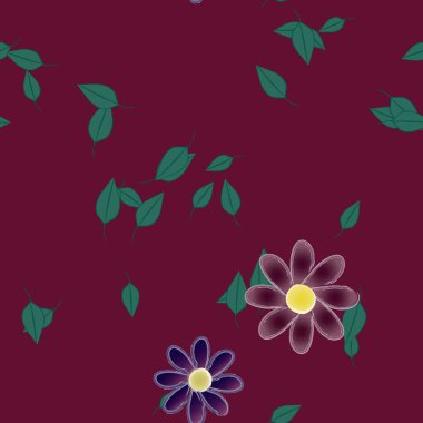 Basit çiçek ve yeşil yapraklı tasarım kompozisyonu, vektör illüstrasyonu