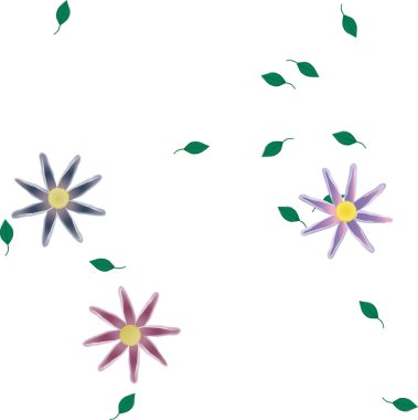 Serbest kompozisyonda yeşil yapraklı çiçekler, vektör illüstrasyonu