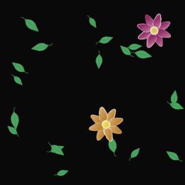 basit renkli çiçekleri olan serbest kompozisyon ve duvar kağıdı için yeşil yapraklar, vektör illüstrasyonu