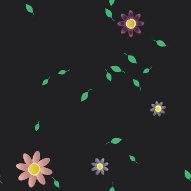 Basit renkli çiçekler ve yeşil yapraklı vektör şablonu