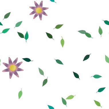 Basit çiçek ve yeşil yapraklı tasarım kompozisyonu, vektör illüstrasyonu