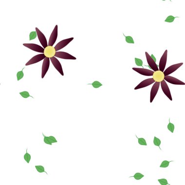 Serbest kompozisyonda yeşil yapraklı çiçekler, vektör illüstrasyonu