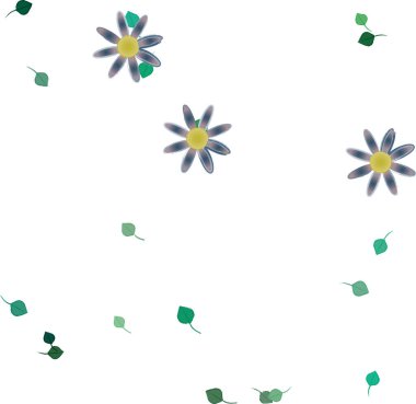 Basit çiçek ve yeşil yapraklı tasarım kompozisyonu, vektör illüstrasyonu