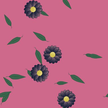 basit renkli çiçekleri olan serbest kompozisyon ve duvar kağıdı için yeşil yapraklar, vektör illüstrasyonu