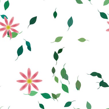 Basit çiçek ve yeşil yapraklı tasarım kompozisyonu, vektör illüstrasyonu