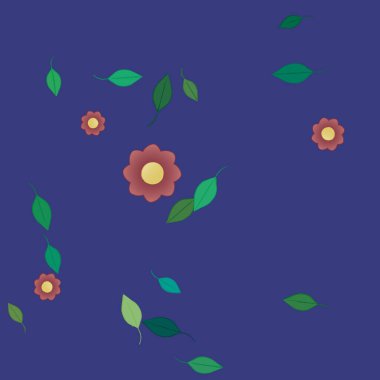 Serbest kompozisyonda yeşil yapraklı çiçekler, vektör illüstrasyonu