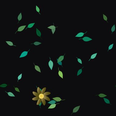 Basit çiçek ve yeşil yapraklı tasarım kompozisyonu, vektör illüstrasyonu