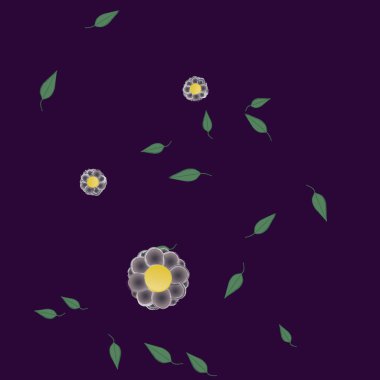 Basit renkli çiçekler ve yeşil yapraklı vektör şablonu