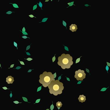 Basit çiçek ve yeşil yapraklı tasarım kompozisyonu, vektör illüstrasyonu