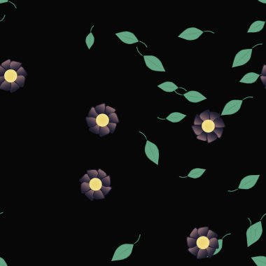 Basit çiçek ve yeşil yapraklı tasarım kompozisyonu, vektör illüstrasyonu