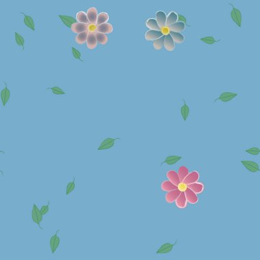 Basit renkli çiçekler ve yeşil yapraklı vektör şablonu