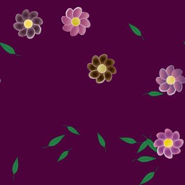 Basit çiçek ve yeşil yapraklı tasarım kompozisyonu, vektör illüstrasyonu