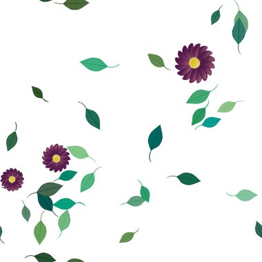 Basit renkli çiçekler ve yeşil yapraklı vektör şablonu