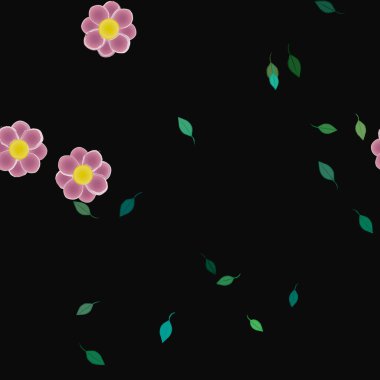 Basit renkli çiçekler ve yeşil yapraklı vektör şablonu