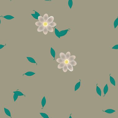 Basit çiçek ve yeşil yapraklı tasarım kompozisyonu, vektör illüstrasyonu