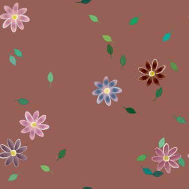 Basit renkli çiçekler ve yeşil yapraklı vektör şablonu